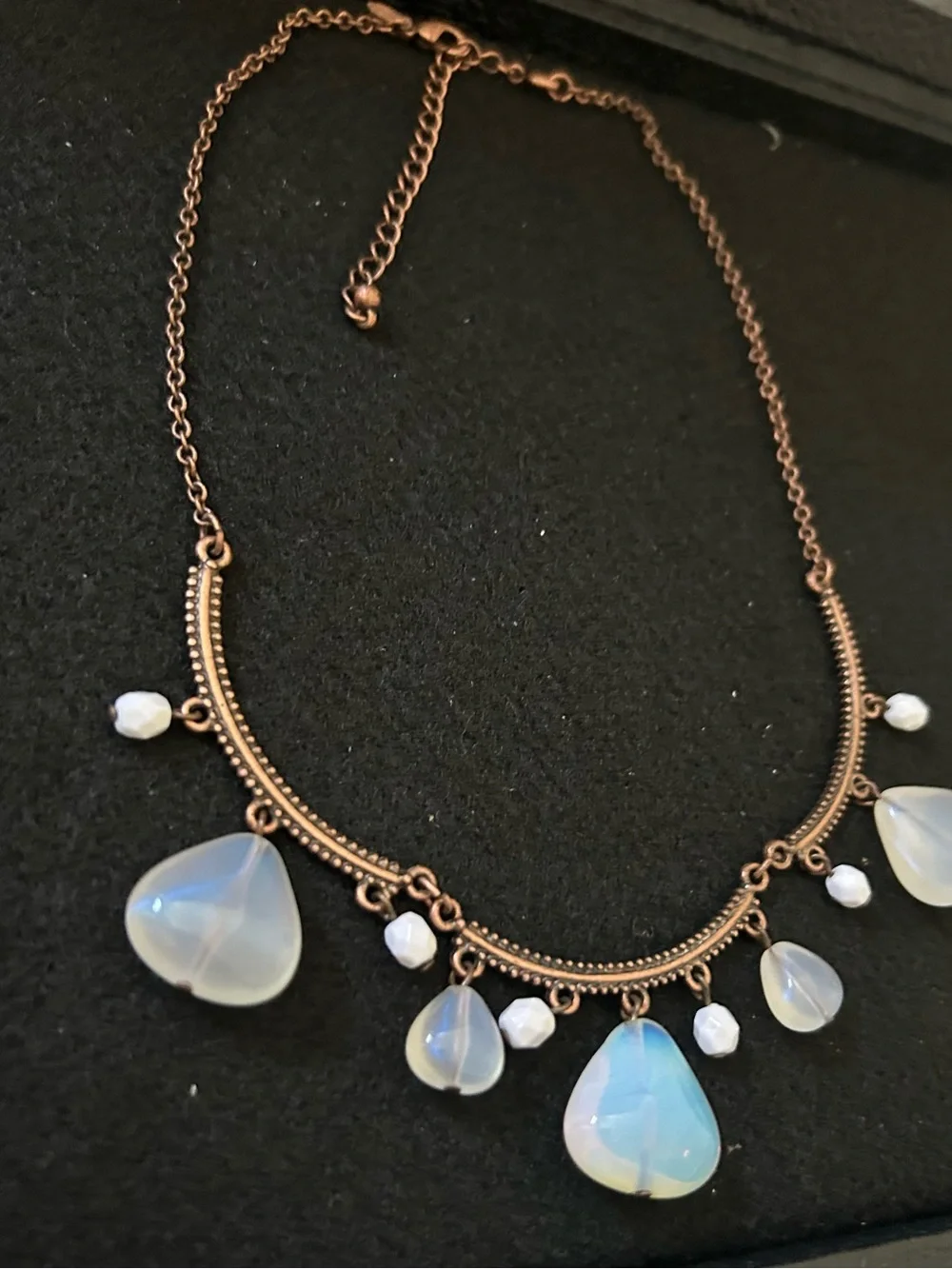Vintage Opalescent Teardrop Necklace with Bronze-Tone Chain